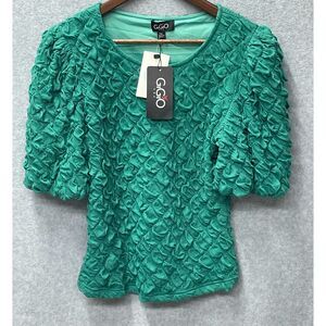 Gigio Green Textured Ruffle Puff Sleeve Top Size Medium NWT Boutique